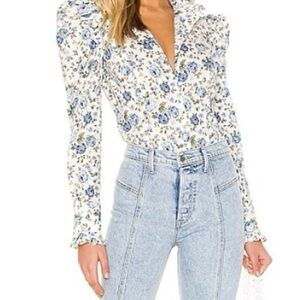 Petersyn NWOT Floral Print Women's Top - Blue and White